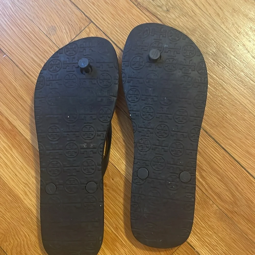 Tory Burch Black Anchor Print Flip Flops